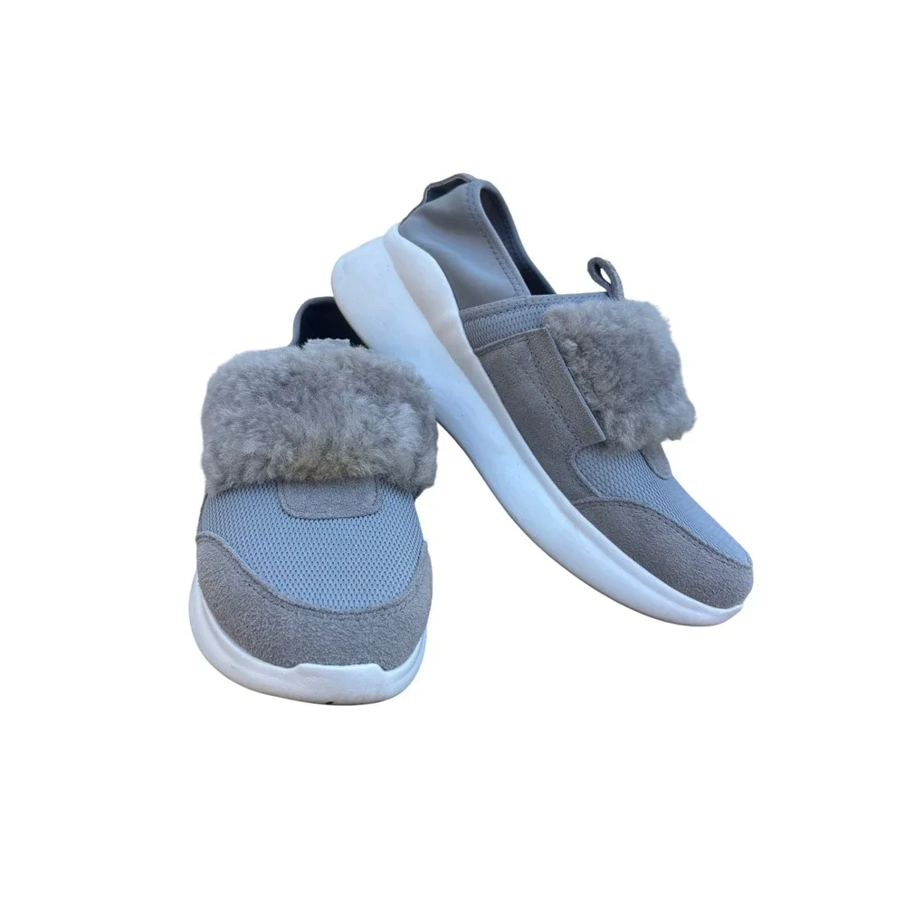 UGG Women's Pico Shearling Slip-On Sneakers Gray Suede Mesh Size 6.5‎